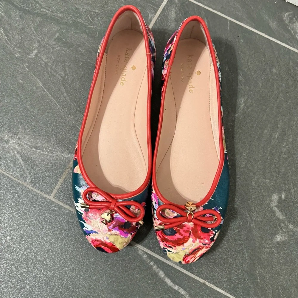 Kate Spade Willa Blurry Floral‎ Nappa Leather Ballet Flats Size 7